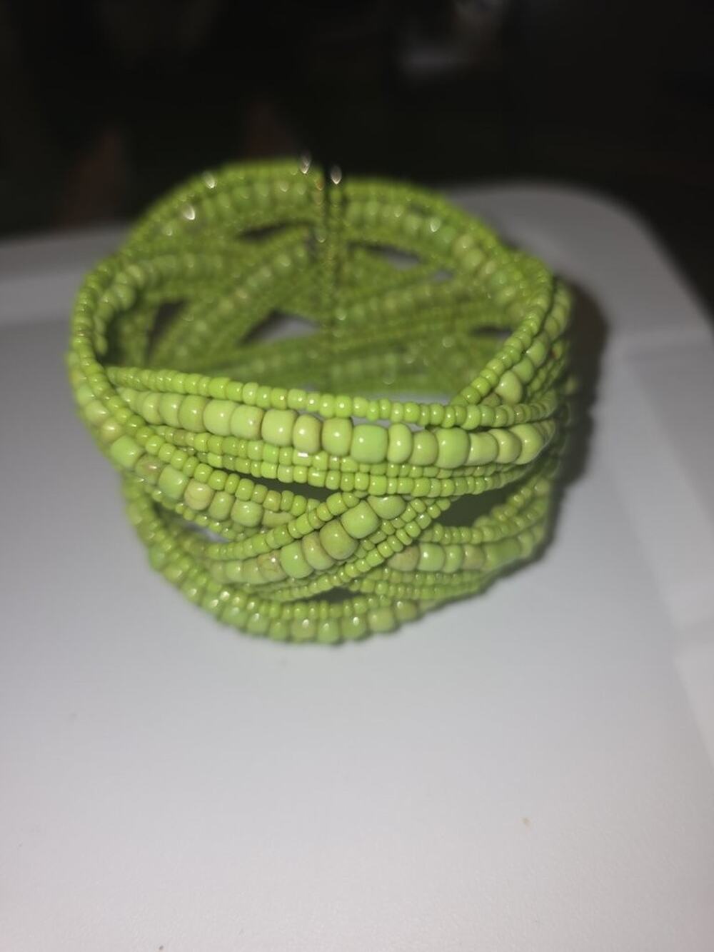 Vintage Green Beaded Coil Bracelet